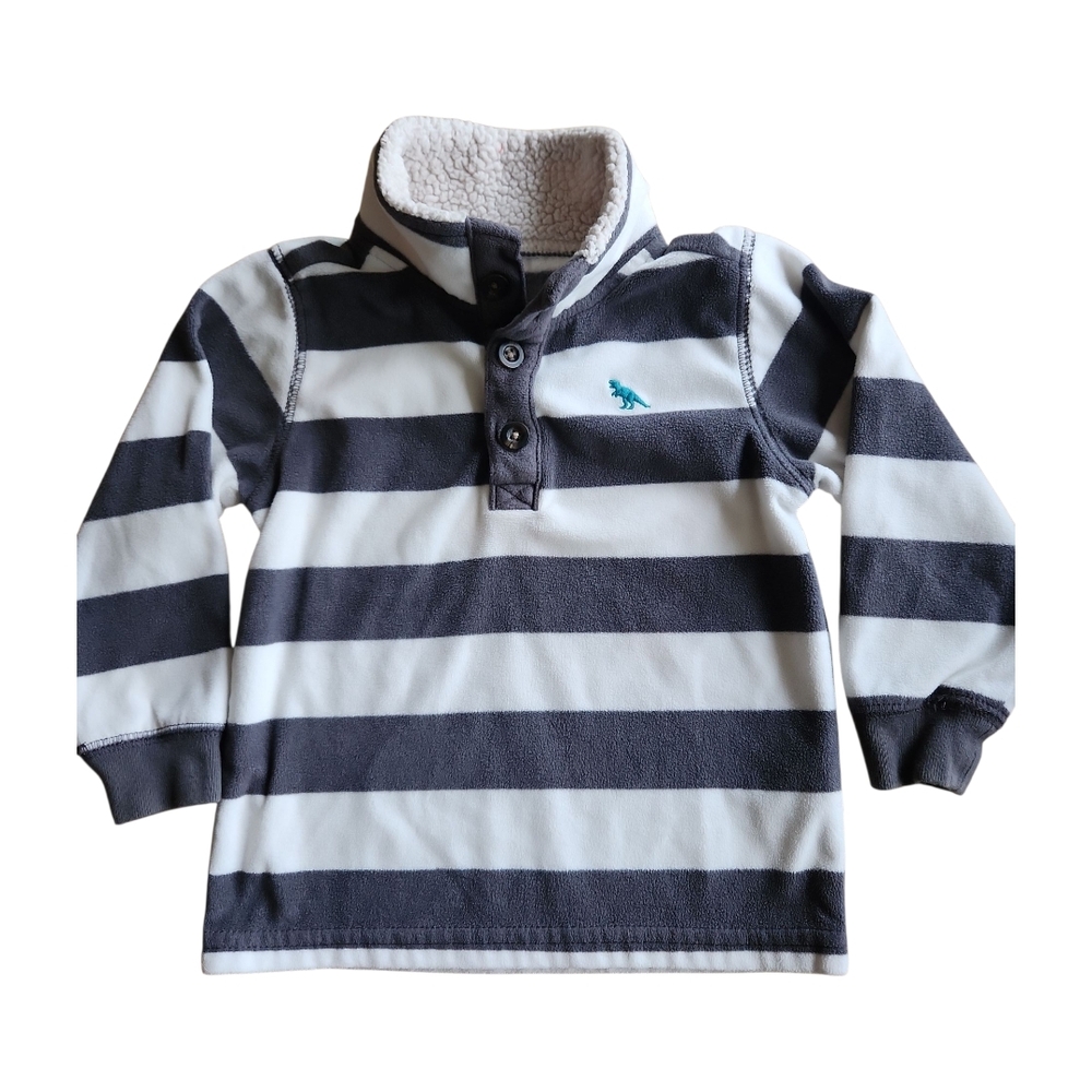 SOLD Carter's Fleece Top + Jogger Set 2T Stripes Gray Ivory - Picture 3 of 10